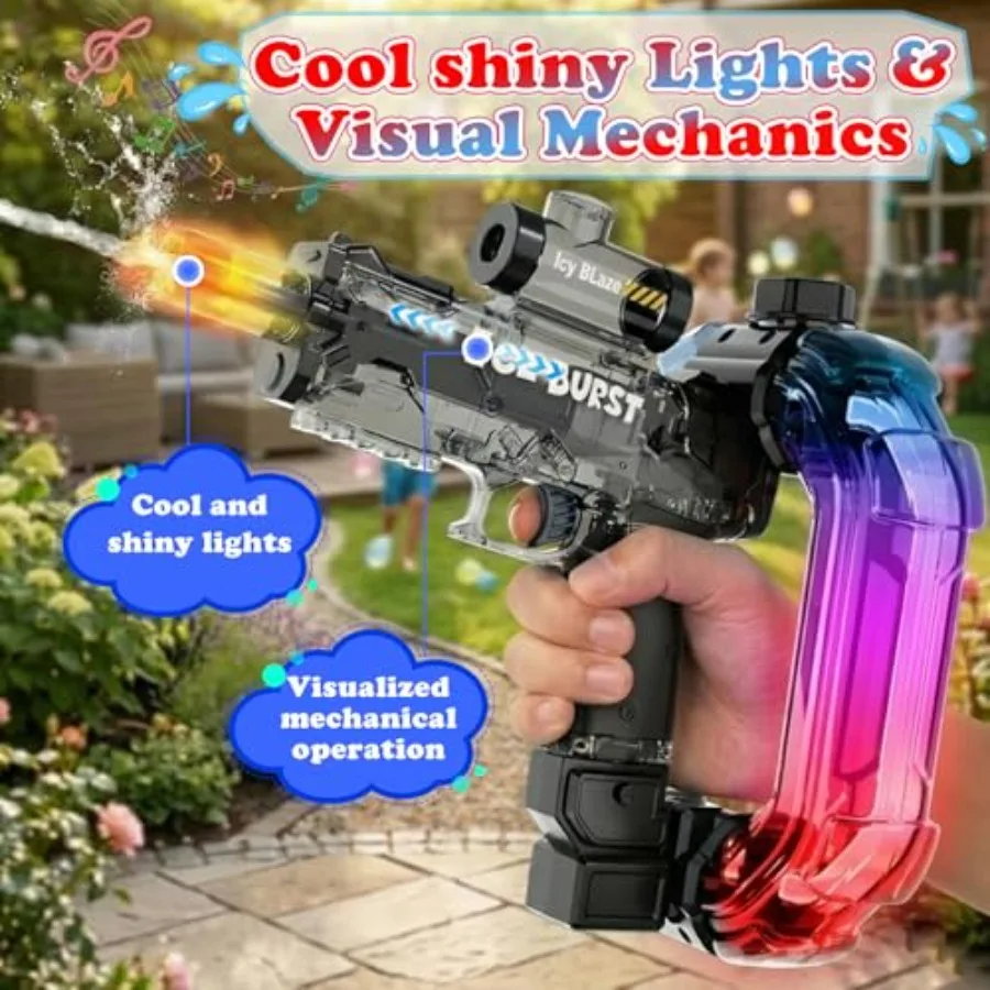 2026 Electric Water Gun for Adults:Outdoor Beach Pool Use, ABS Plastic, Ring Blue Black, LED Lights + Music + Automatic Squirt