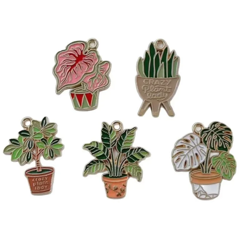 10 Stück Emaille-Anhänger in Form von Topfpflanzen für Damen, Montella-Legierung, DIY-Ohrringe, Halskette, Schmuck