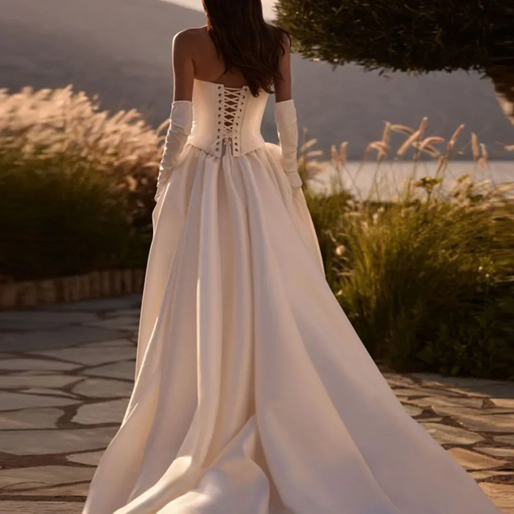 Customized Satin Wedding Dress A Line Vestidos De Novia Princesa Vestido Elegante Minimalista Lace Up Back For Bride Gown 2025