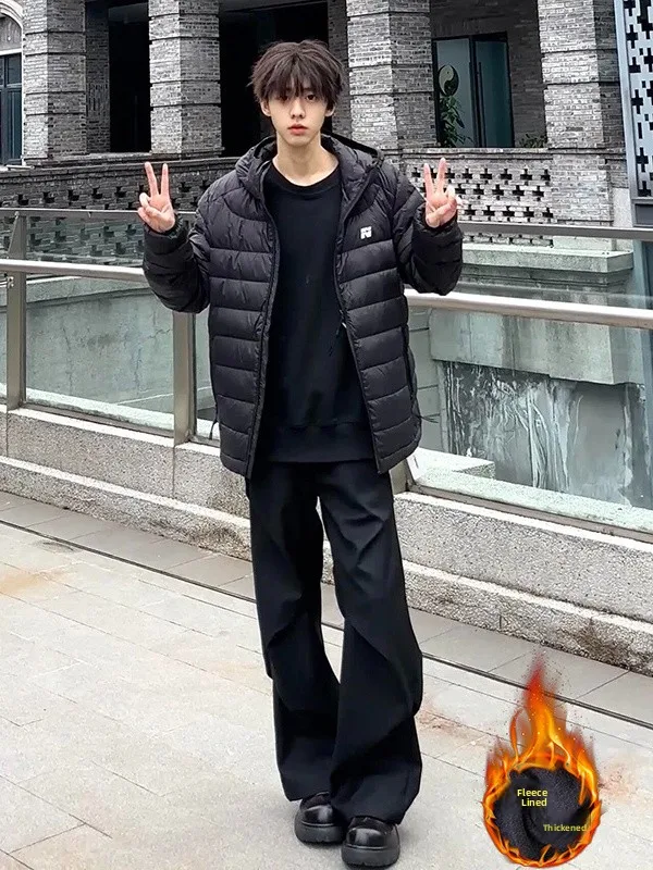 

Мужские брюки-буткэт на флисовой подкладке, утолщенные, повседневные, зимние, с высокой талией, широкие, модные, универсальные, теплые, прочные