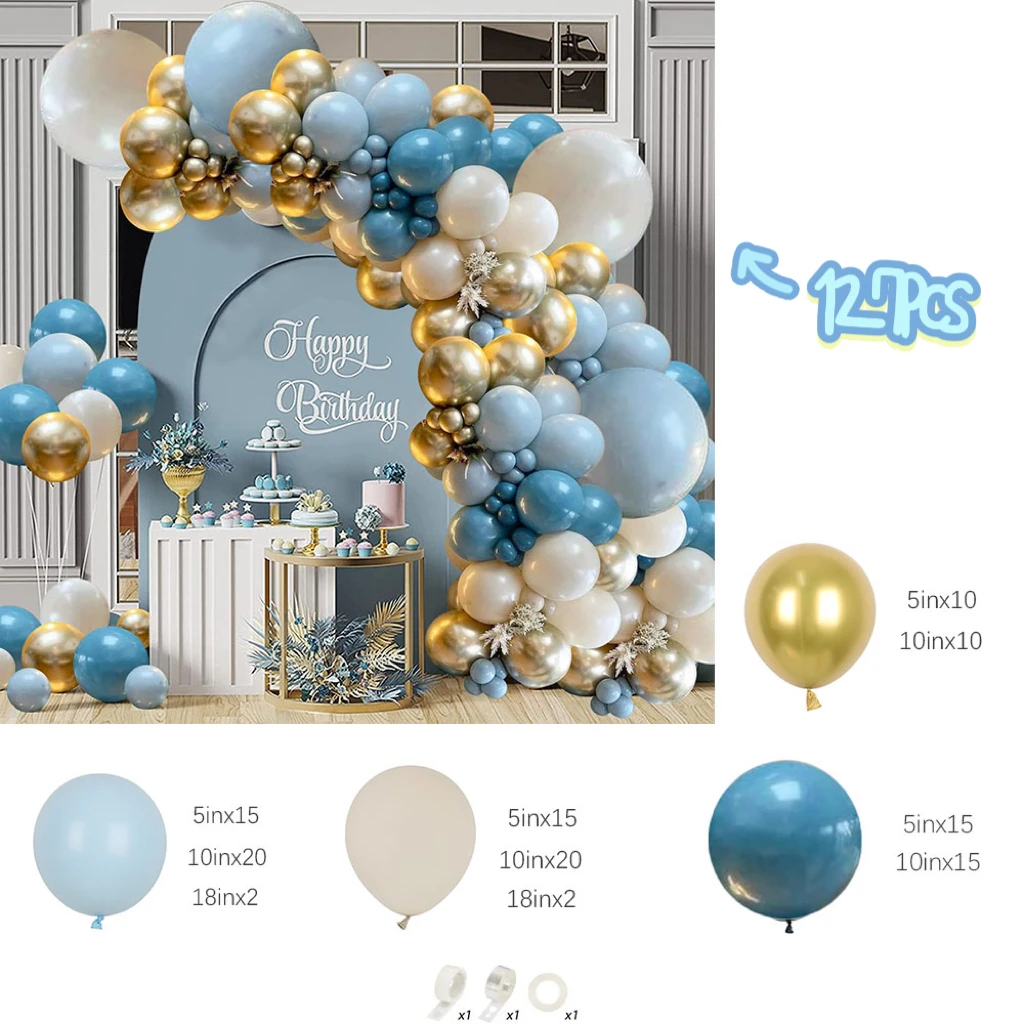 127Pcs Blue Sand White Metallic Gold latex Balloons for Boy Baby Shower Bridal Shower Wedding Anniversary Birthday Party Decor