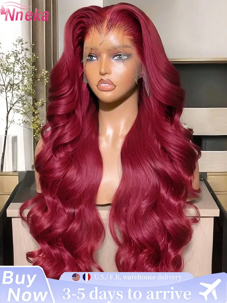 

38 Inch 99J Burgundy 13X4 Hd Lace Frontal Wig 13X6 250 Density Brazilian Body Wave Human Hair Wig Red Colored Hd Lace Front Wigs