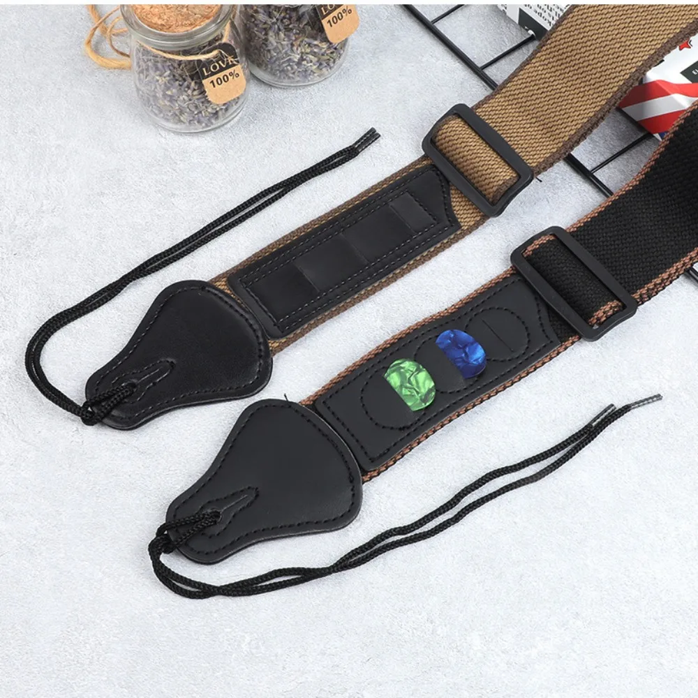 

with Guitar Pick Bag Folk Electric Guitar Strap Pure Cotton Brown/black Bass Ukulele Belt Universal Adjustable