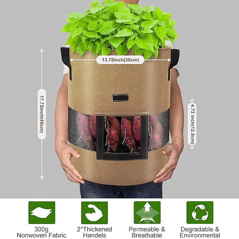 1pc 360° Transparent Window Potato Planter Bag, Breathable Non-Woven Fabric Pot for Vegetables & Herbs, See-Through Design
