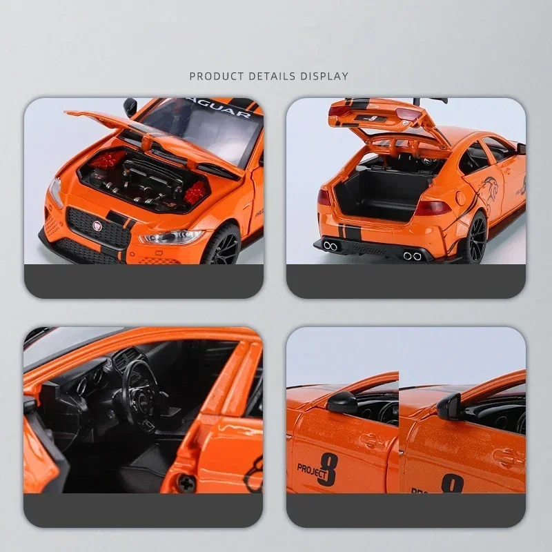 รถโมเดล XE SV Project 8 อัลลอยด์ รุ่น 1:24 ของเล่นไดแคสต์โลหะหล่อ มีเสียงและไฟ ของเล่นรถยนต์