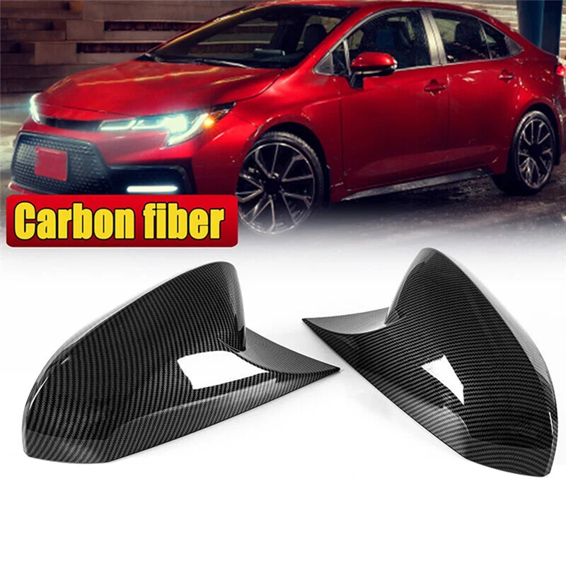 Carbon Fiber Color OX Horn Rearview Mirror Cover Cap Trim for Toyota Corolla 2019-2023