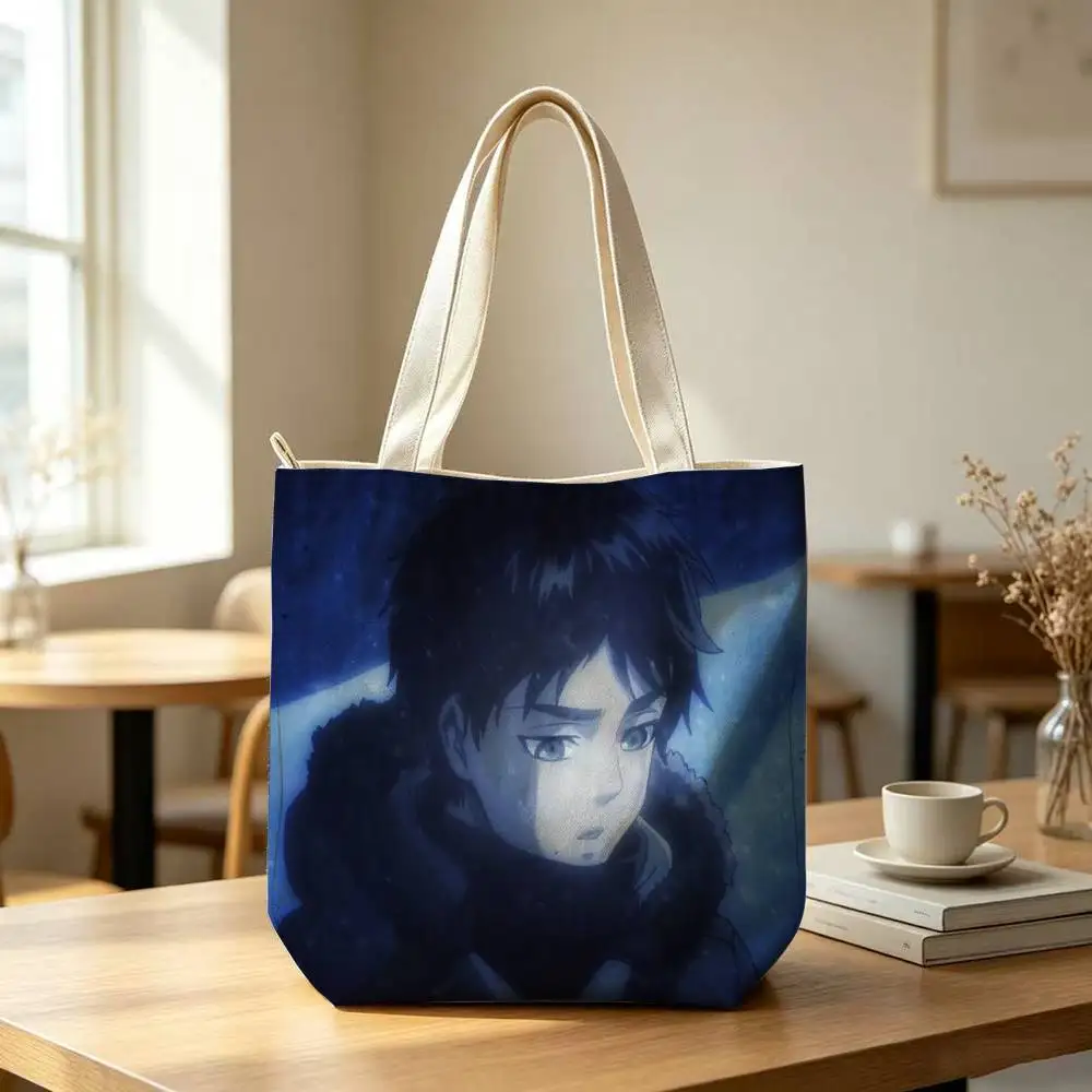 Attack on Titan Eren Yeager Anime Tote Bag for Women Reusable Shopping Tote Bag Zippered Shoulder Bags Print 4