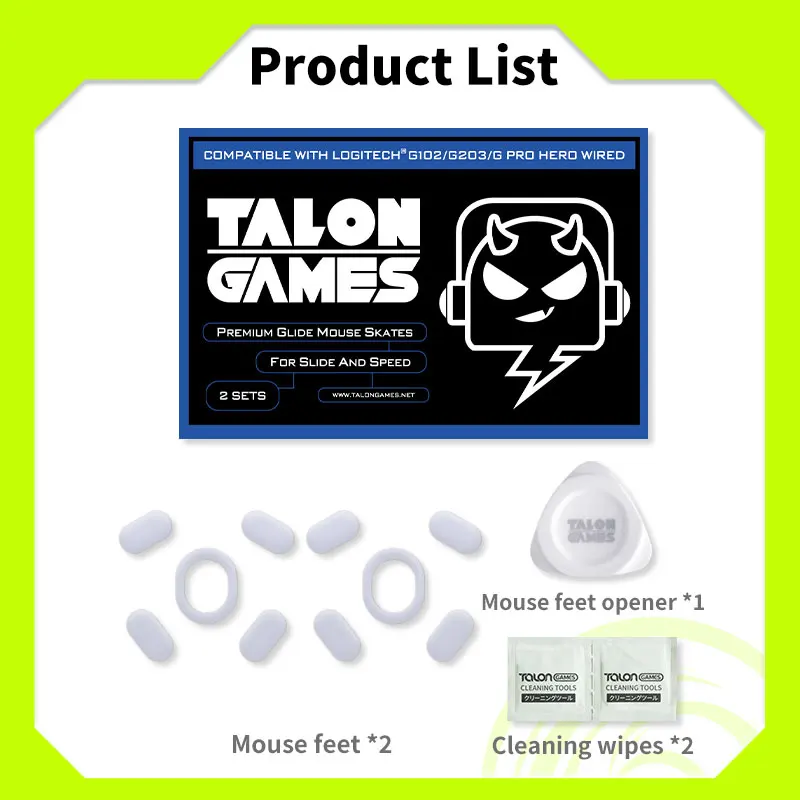 2 set TALONGAMES sepatu roda Mouse kaki Mouse abu-abu terang kustom tepi melengkung untuk pengganti kaki Mouse Logitech G102 / G203 / Gpro