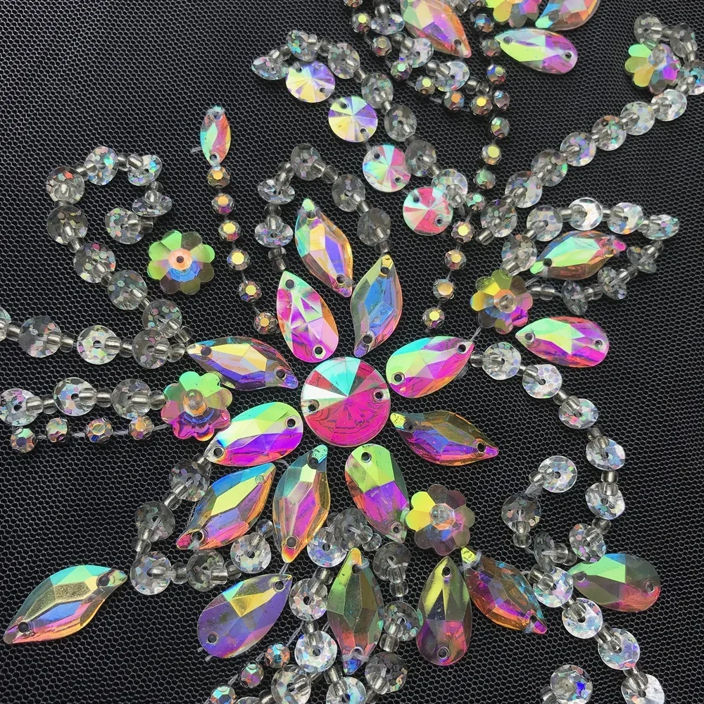 NICE Supplier 17x38cm Sew on AB Sequin Rhinestones Belt Crystal Appliques For Clothes Designs Sewing Costume Prom evening Dress