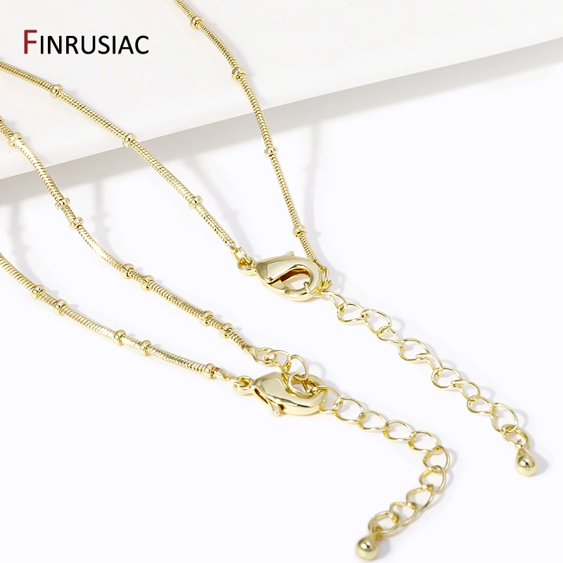 18K Gold Plated Brass Link Bulk Chains For Jewelry, 2mm Snake Ball Bead Necklace Chains For DIY Necklace Making Supplies