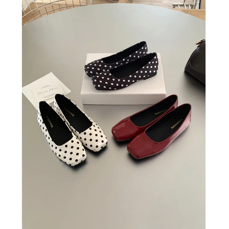 

Polka Dot Women's Flats, Square-Toed Shallow Versatile Ballet Shoes, Flat Women's Shoes