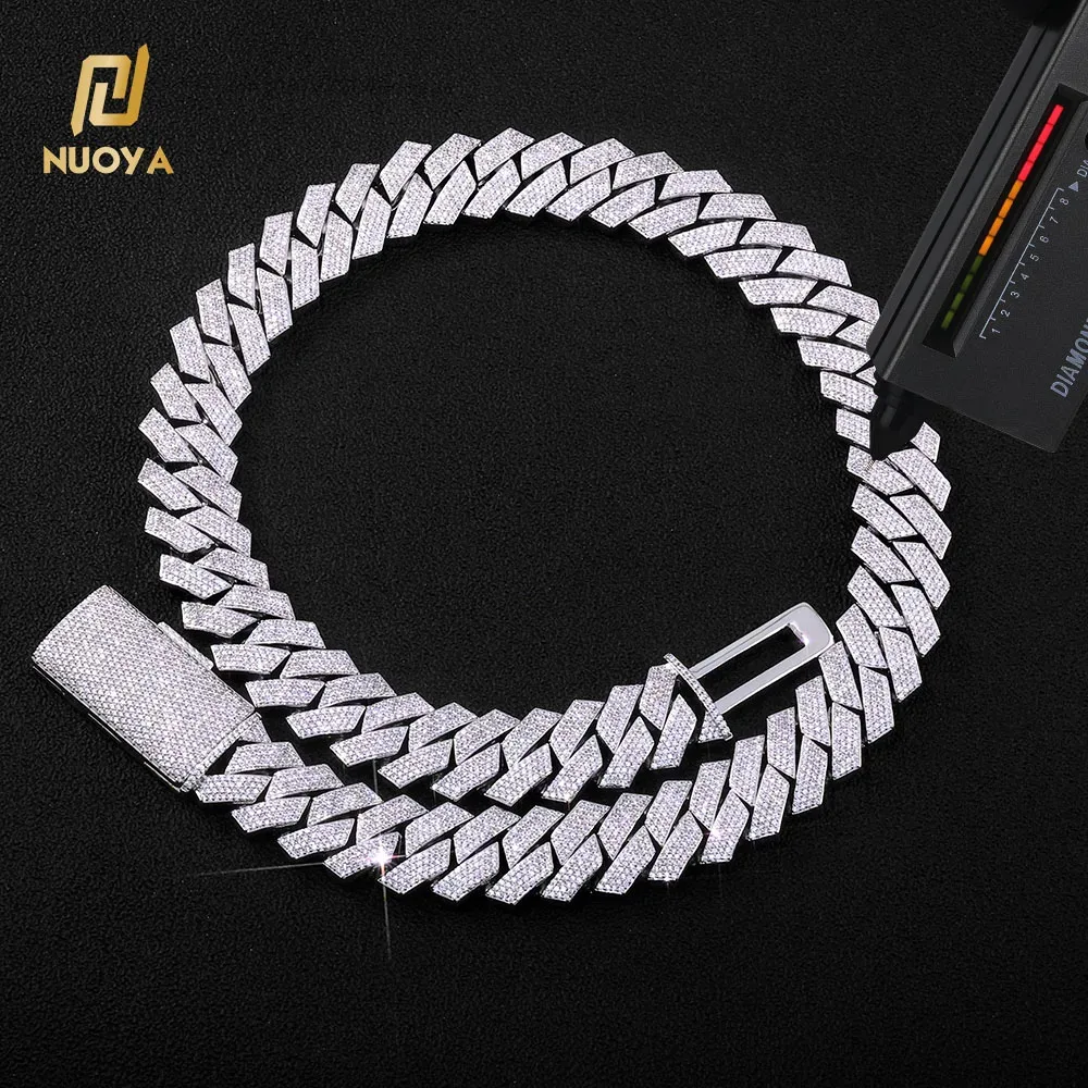 High NUOYA Quality 18mm 925 Sterling Silver Cuban Link Chain Necklace Moissanite Luxury Jewelry for Men and Women..