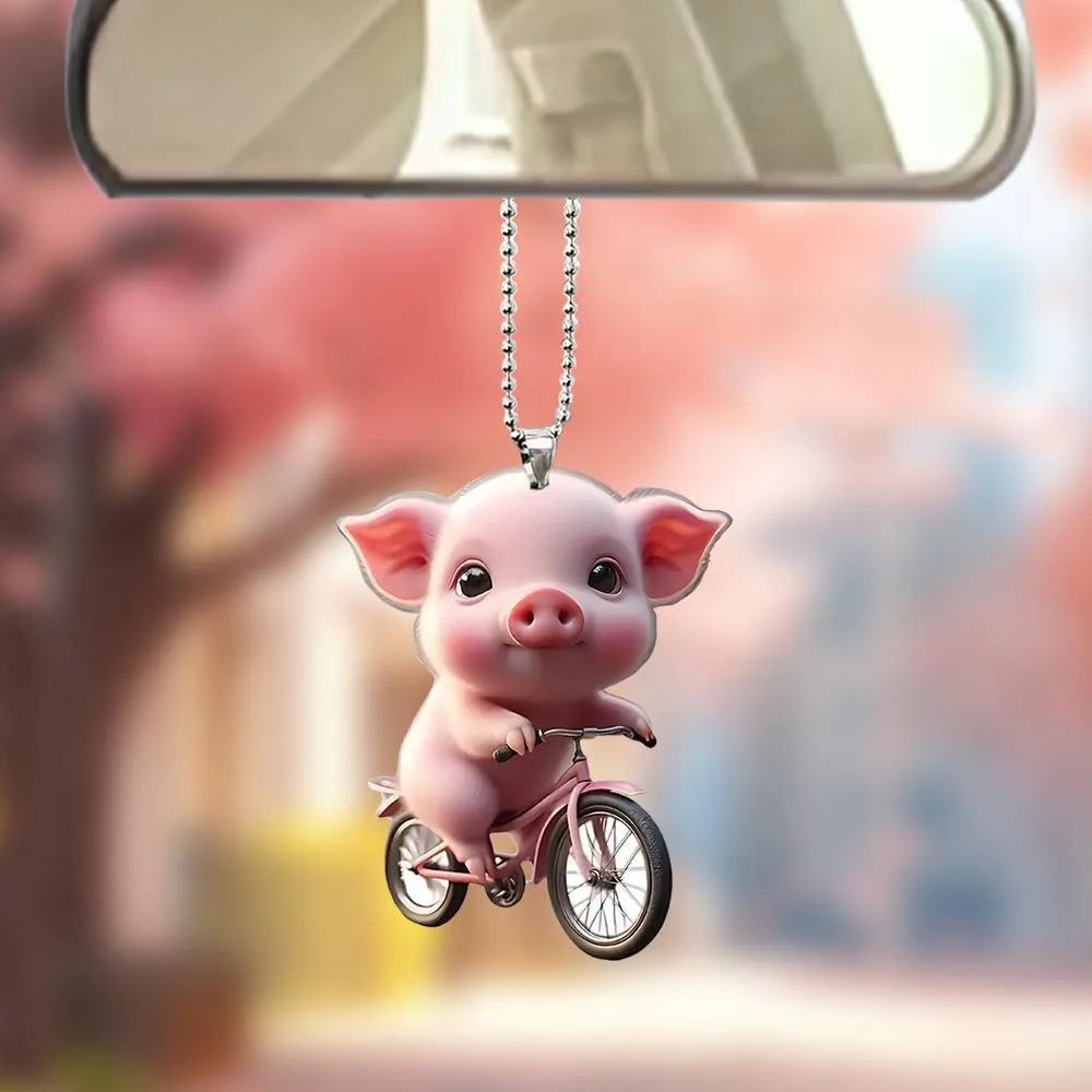 Trendy Cycling Piggy Car Pendant Keychain Acrylic Keyring Bag Pendant DIY Car Interior Decoration Backpack Accessories Gift