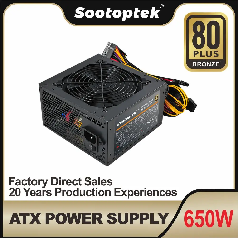 

PC ATX Switching Power Supply 160-264V Active PFC 650W 12cm Black Cooling Fan For Gaming Computer Case