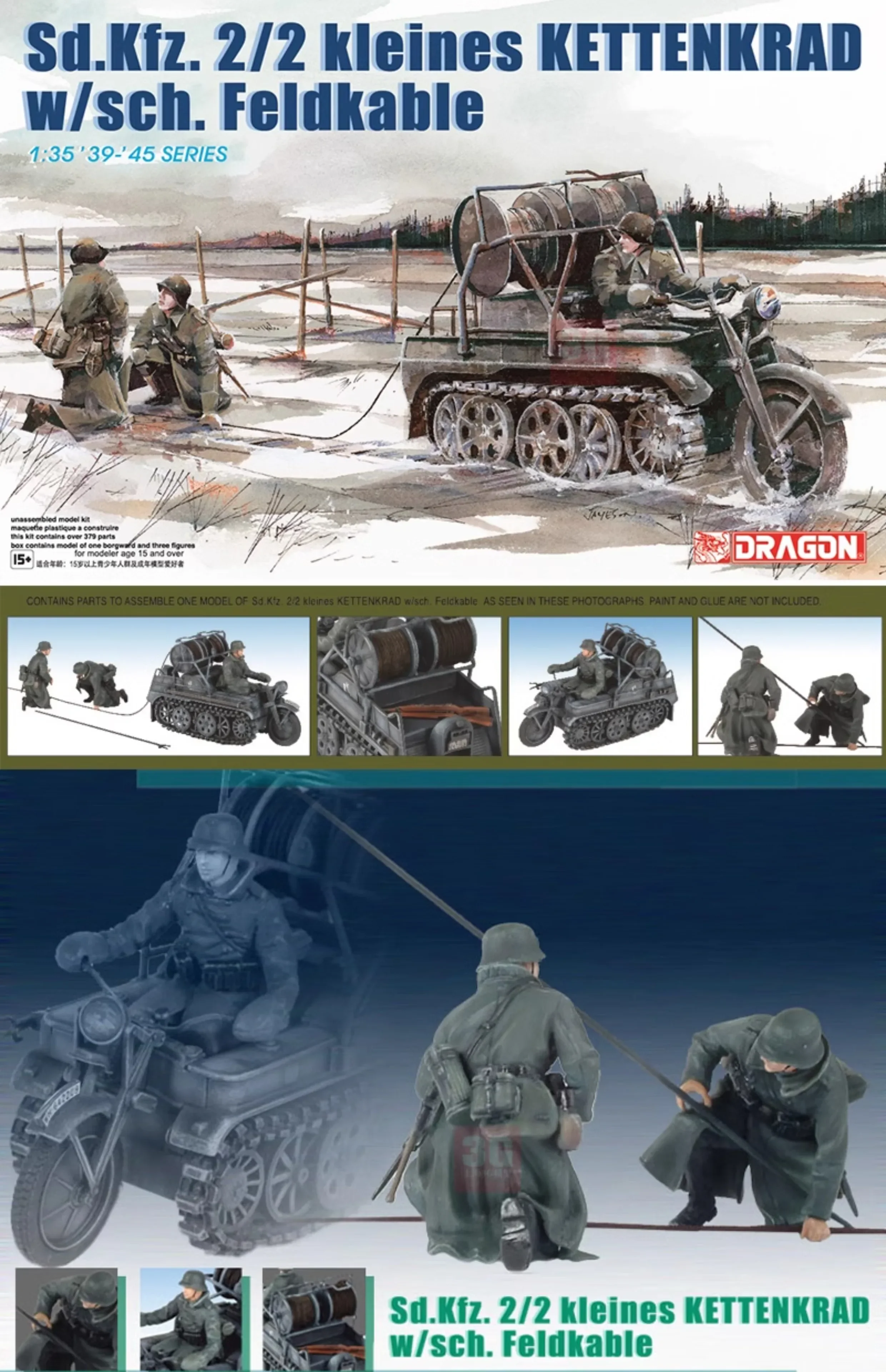 DRAGON Assembled Model Kit 6128  Sd.Kfz.2/2 kleineS KETTENKRAD  with  soldiers  1/35