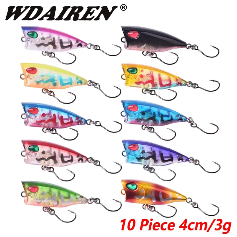 

10Pcs Topwater Fishing Lure Set Floating Mini Popper Crazy Wobblers Crankbaits 4cm 3g Artificial Hard Bait Crank Minnow Tackle