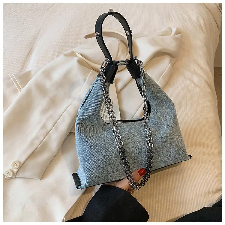 JIAERDI Vintage Denim Hobos Bag Women Retro Chain Handle Chic Casual Underarm Bag Purse Ladies Fashion Y2k Handbag Bolso Mujer