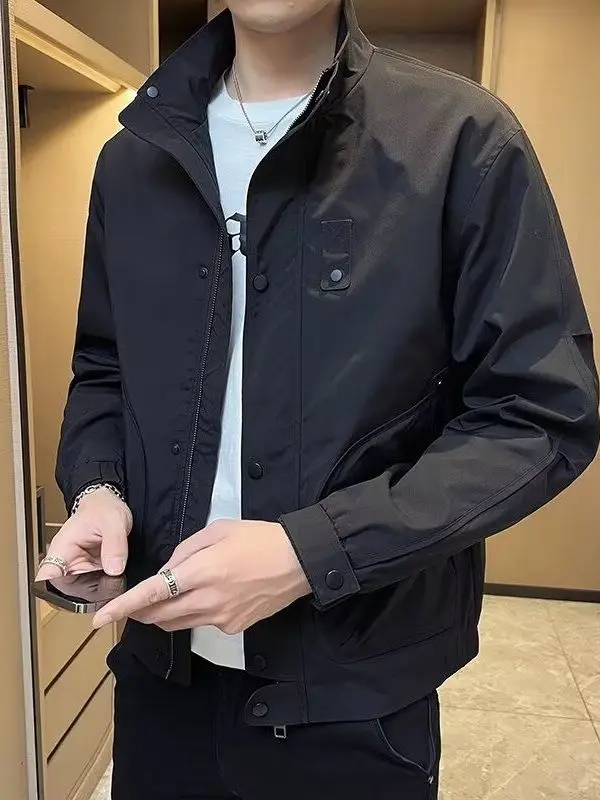 

Повседневная мужская рабочая одежда на весну и осень, приталенное цветное пальто с воротником-стойкой, модное ветрозащитное пальто на молнии Haome