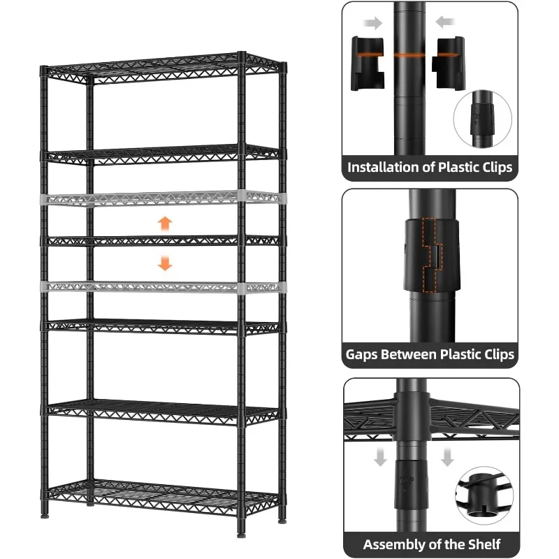 6 Tingkat Rak Organizer Penyimpanan Rak Logam Unit Garasi Rak Dapur Rak Kamar Mandi Organizer 36 "Dx14 Wx72 H Hitam