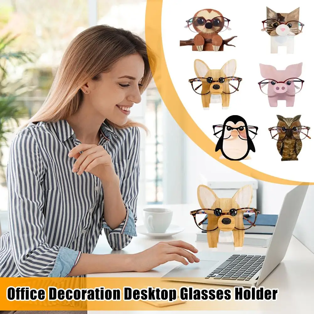 

Cute Animal Glasses Holder Cartoon Cat Fox Puppy Glasses Rack Holder Sunglass Wooden Desk Display Office Household Decor Ho L7M7