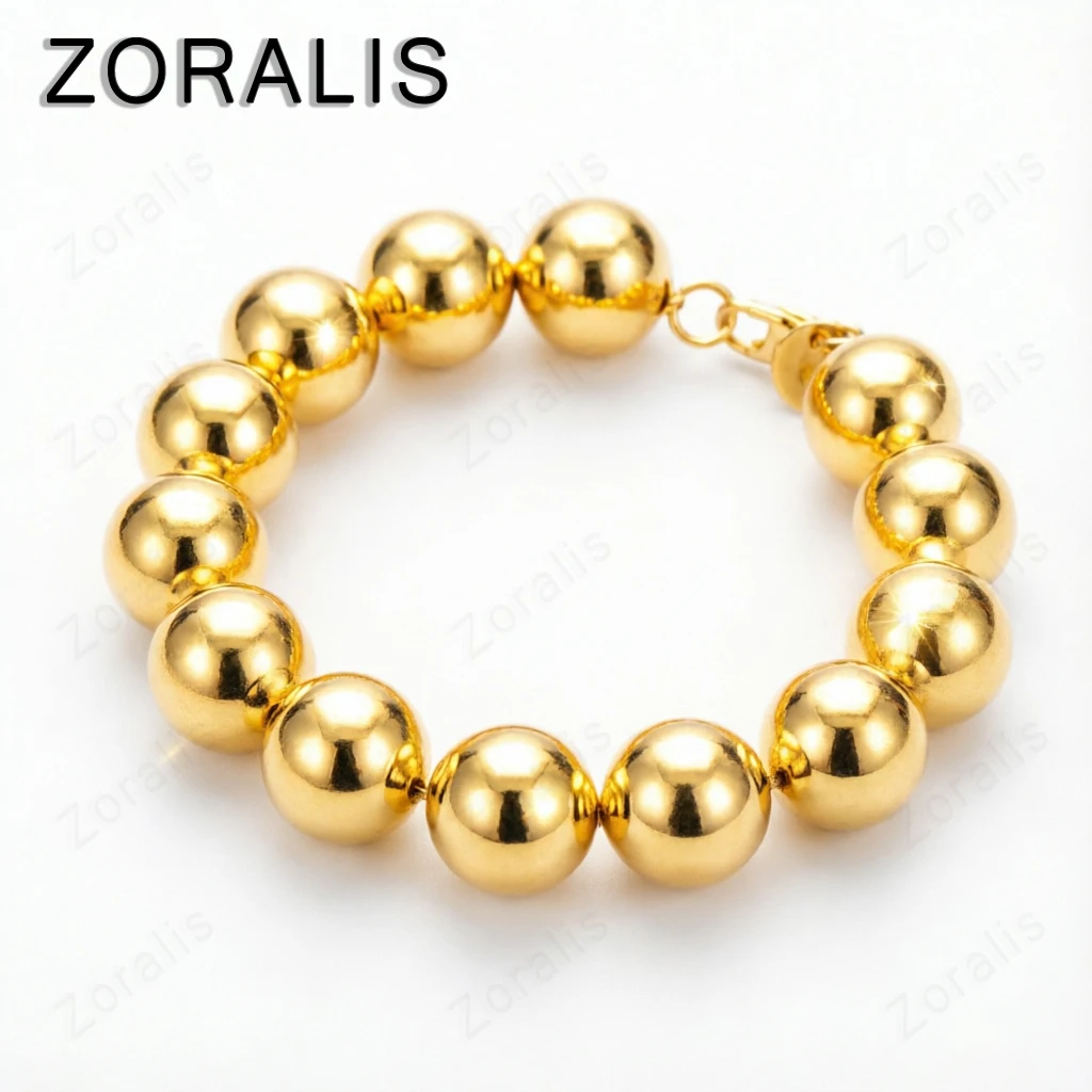 18K Gold Bracelet For Woman 14mm Big Bead Chain Wedding Accessories Party Birthday Christmas Fashion Jewelry