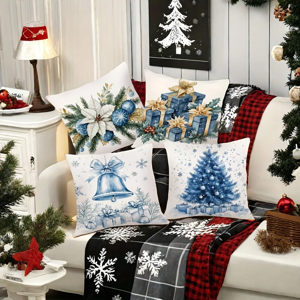 Christmas decoration pillowcase gift bell tree printed pillow cover living room sofa cushion suite room home decoration