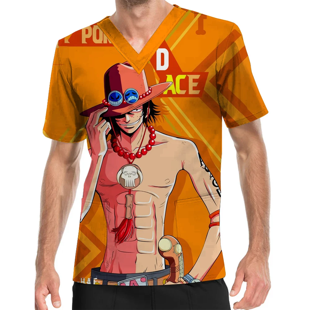 Uniforme de trabajo de enfermera pediatra para patio de juegos, Top exfoliante con estampado Usopp de una pieza con cuello en V, Top sencillo y cómodo