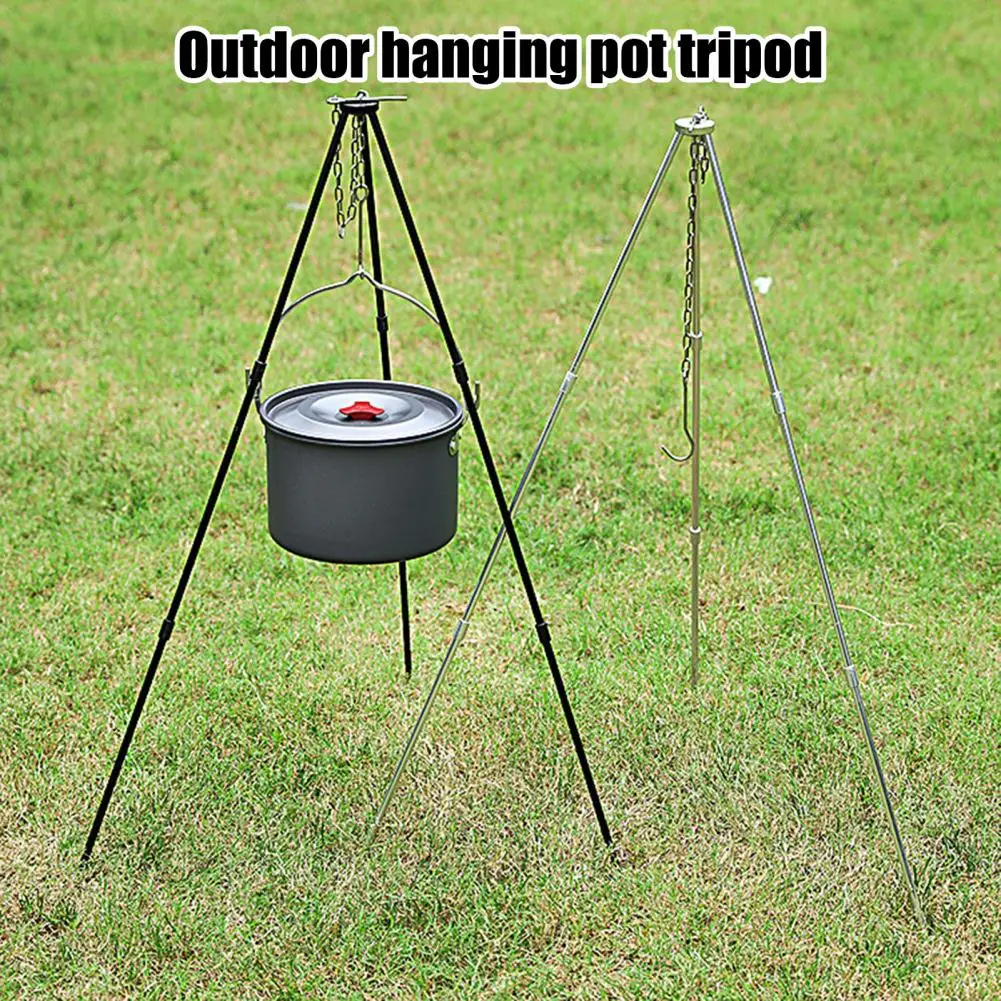 Camping Bonfire Tripod Aluminum Alloy Cooking Trivet Set with Adjustable Hanging Chain Pot Bracket with Storage Bag