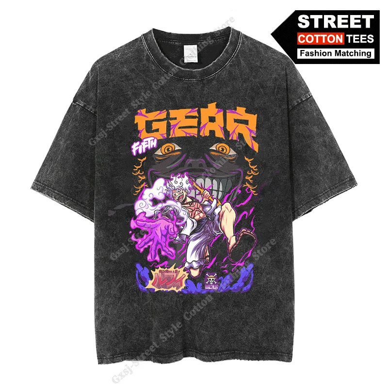 قطعة واحدة ملابس أنيمي الطرفية GEAR 5 Nika · Luffy طباعة تي شيرت y2k الشارع نمط الرجال النساء قصيرة الأكمام القطن فضفاض تيز