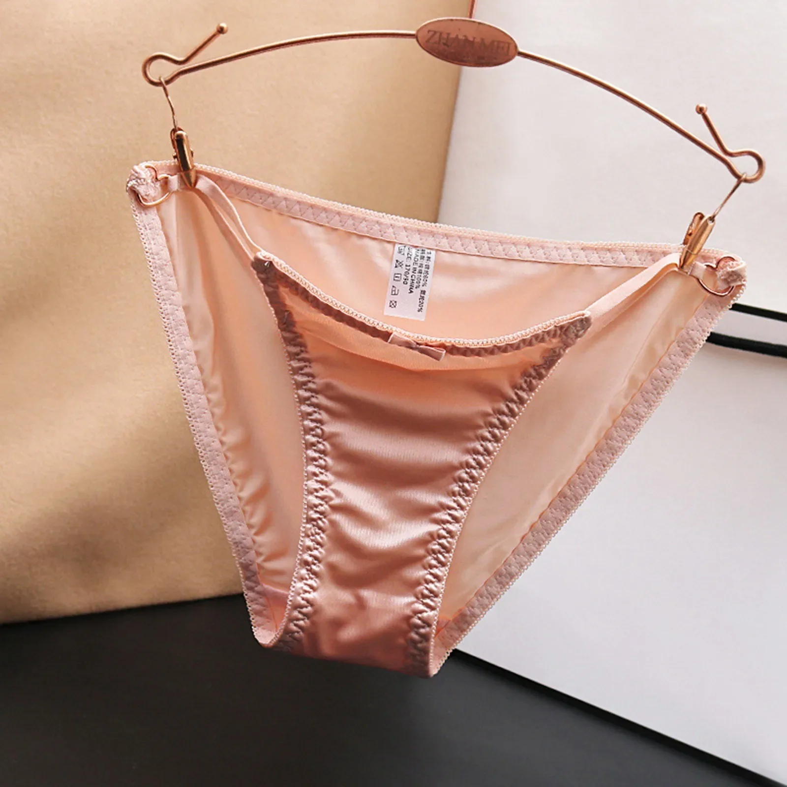 Comfortable Underwear Women French Bow Sexy Hollow Out Underpant For Women With Low Waist Seamless Satin Valentines Panties