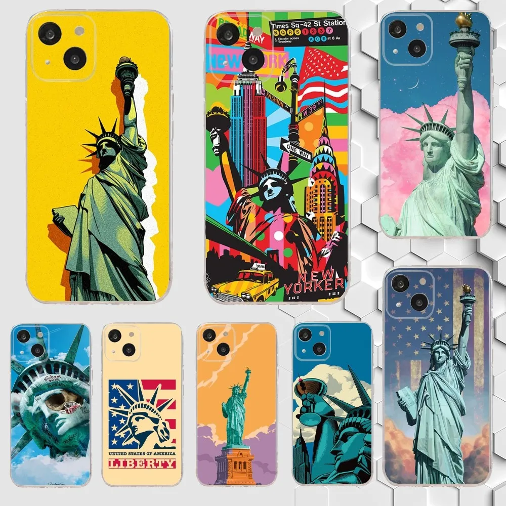 Statue of Liberty Phone Case For iPhone 15,14,13,12,11 Plus,Pro,Max,XR,XS,X,7,8 Plus,SE,Mini Transparent Silicone Soft