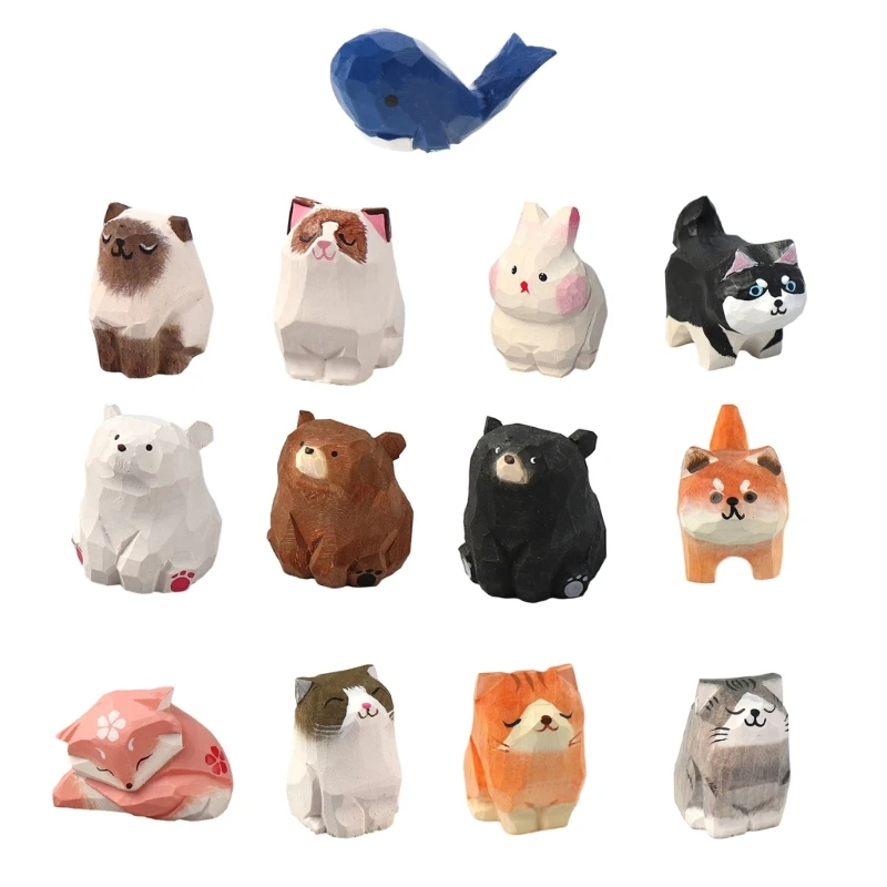 

Мини-деревянная статуя животного из цельного дерева, резные фигурки ручной работы, настольные миниатюрные ремесла, украшение для