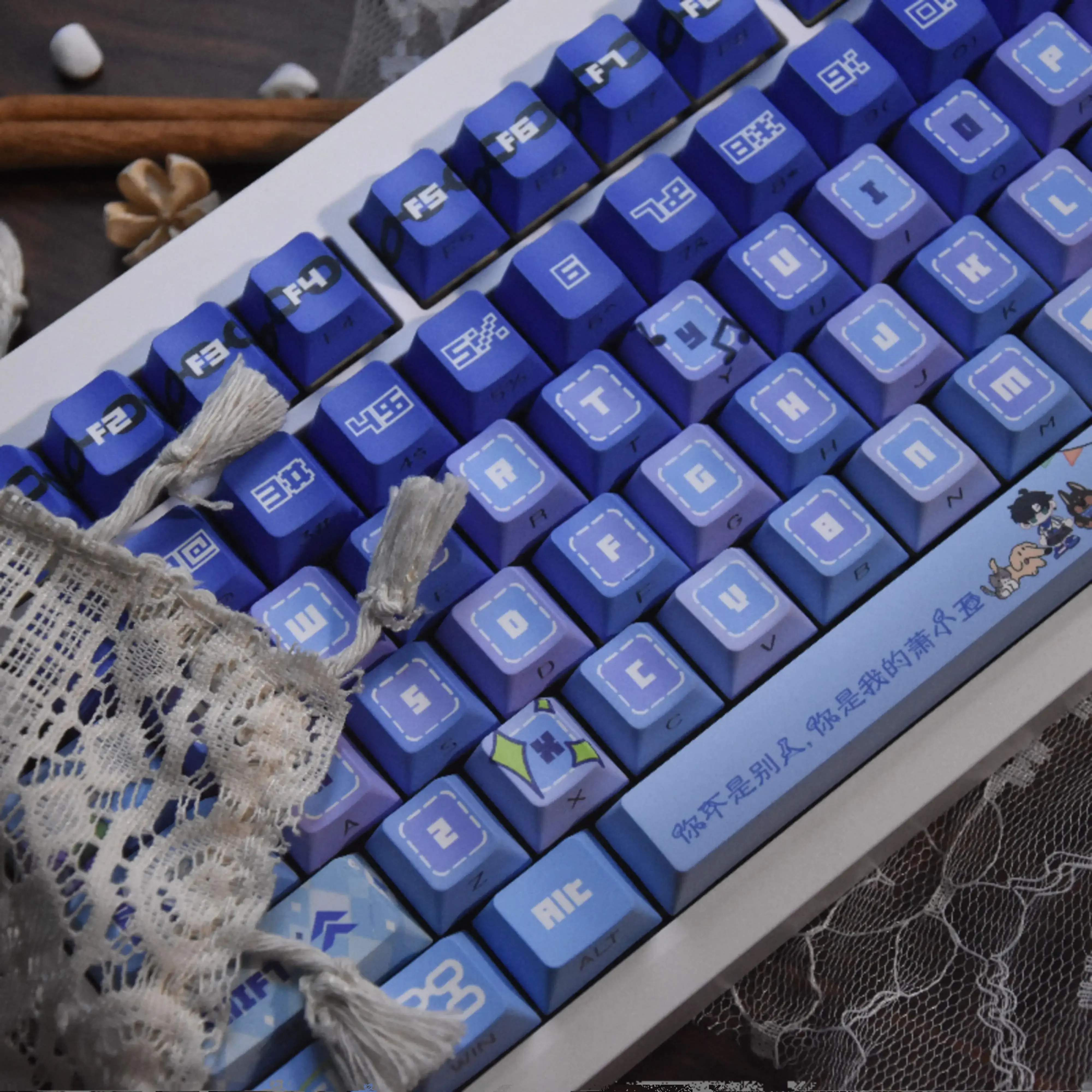 Keycap original double engraving moa thermal sublimation five-sided PBT blue flame racing wind keycap