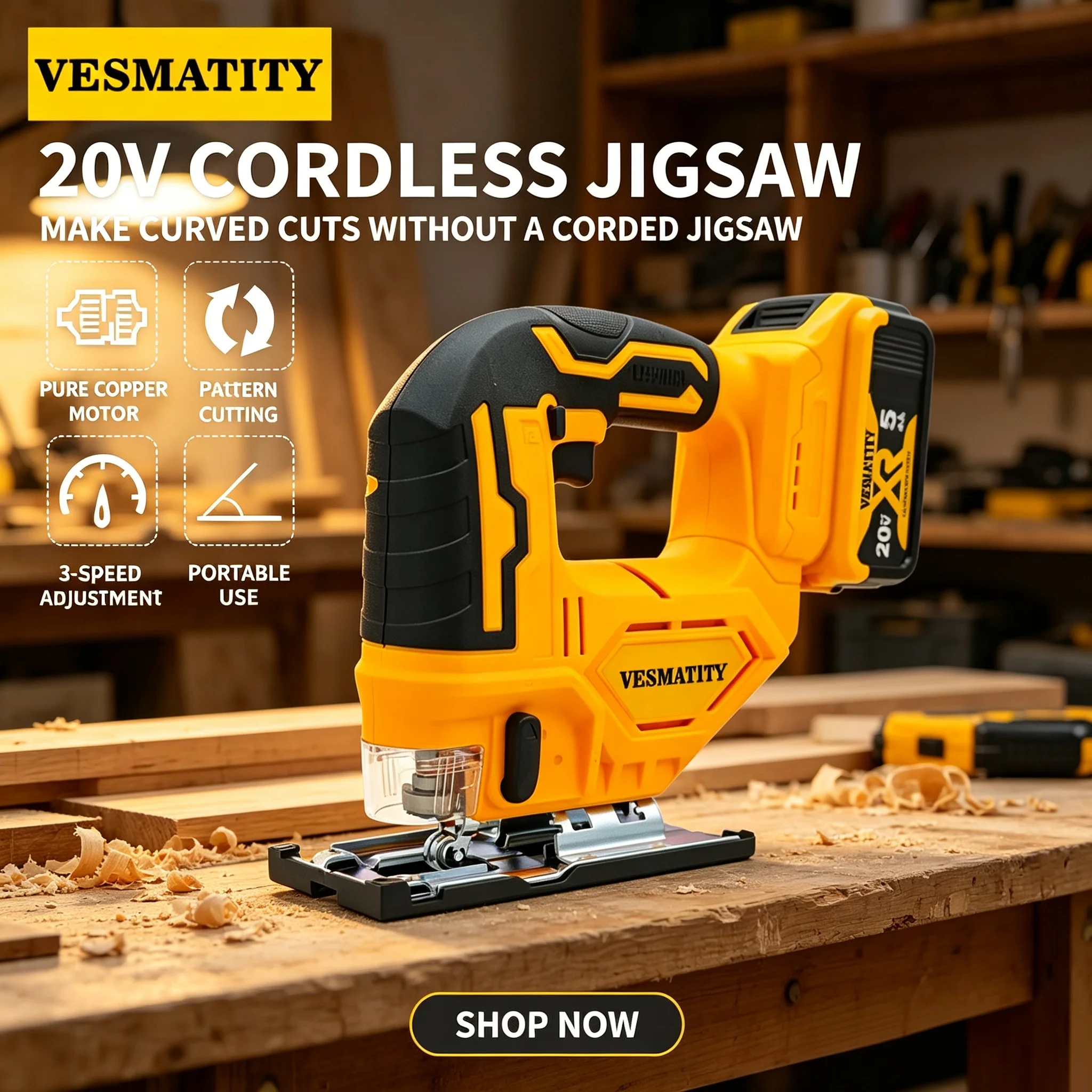 Jigsaw Tool 2700RPM Variable Speed 3 Position Orbital Setting for 20V Battery No Battery Bare Tool Electric Jig Saw Cordless