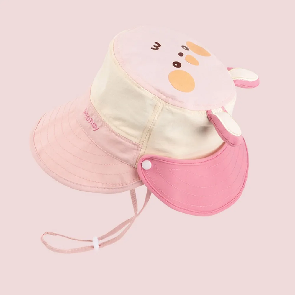 

Quick-dry Cartoon Animal Bucket Hat Detachable Letter Embroidery Summer Kid Sunhat Shading Hat Anti-UV Sun Hat