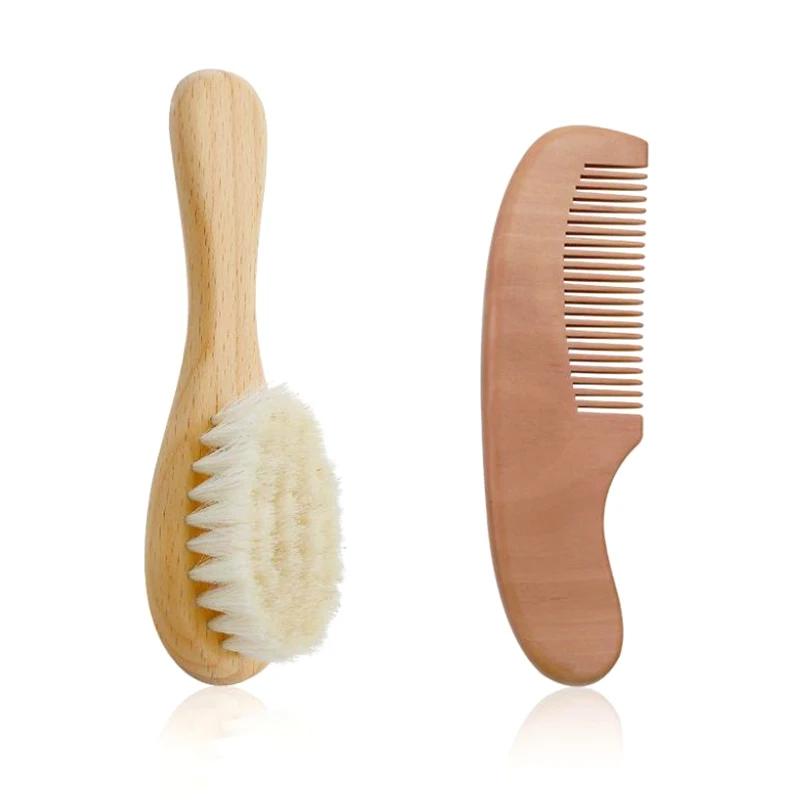2개입 아기 케어 헤어 울 브러시 너도밤나무 빗 신생아 마사지 빗 아기 샤워 선물 세트 천연 아기 브러시