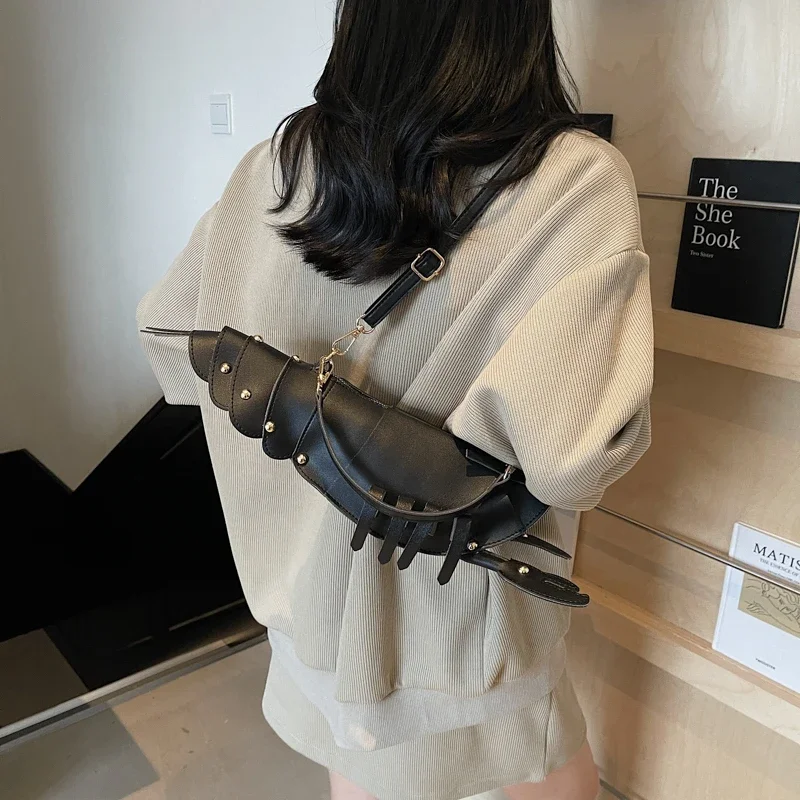 Fashion Solid Color PU Zipper Commuting Sweet Crossbody Bags 2026 High Quality Lobster Shape Niche Rivet Ladies Shoulder Bags image 4