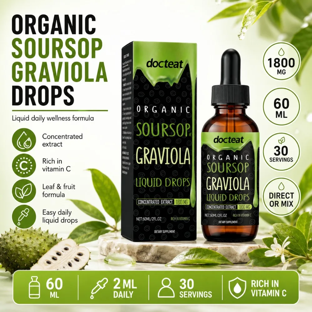 

Organic Soursop Graviola Liquid Drops 1800mg with Vitamin C Leaf & Fruit Extract Daily Wellness Supplement for Adults 60ml
