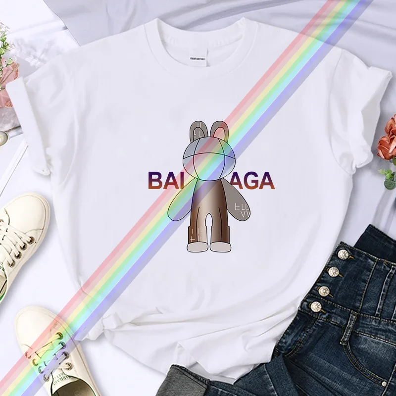 

Роскошная брендовая высококачественная летняя футболка с принтом медведя Парижа Y2k для женщин, повседневная футболка из 100% хлопка с круглым вырезом и индивидуальными рукавами большого размера