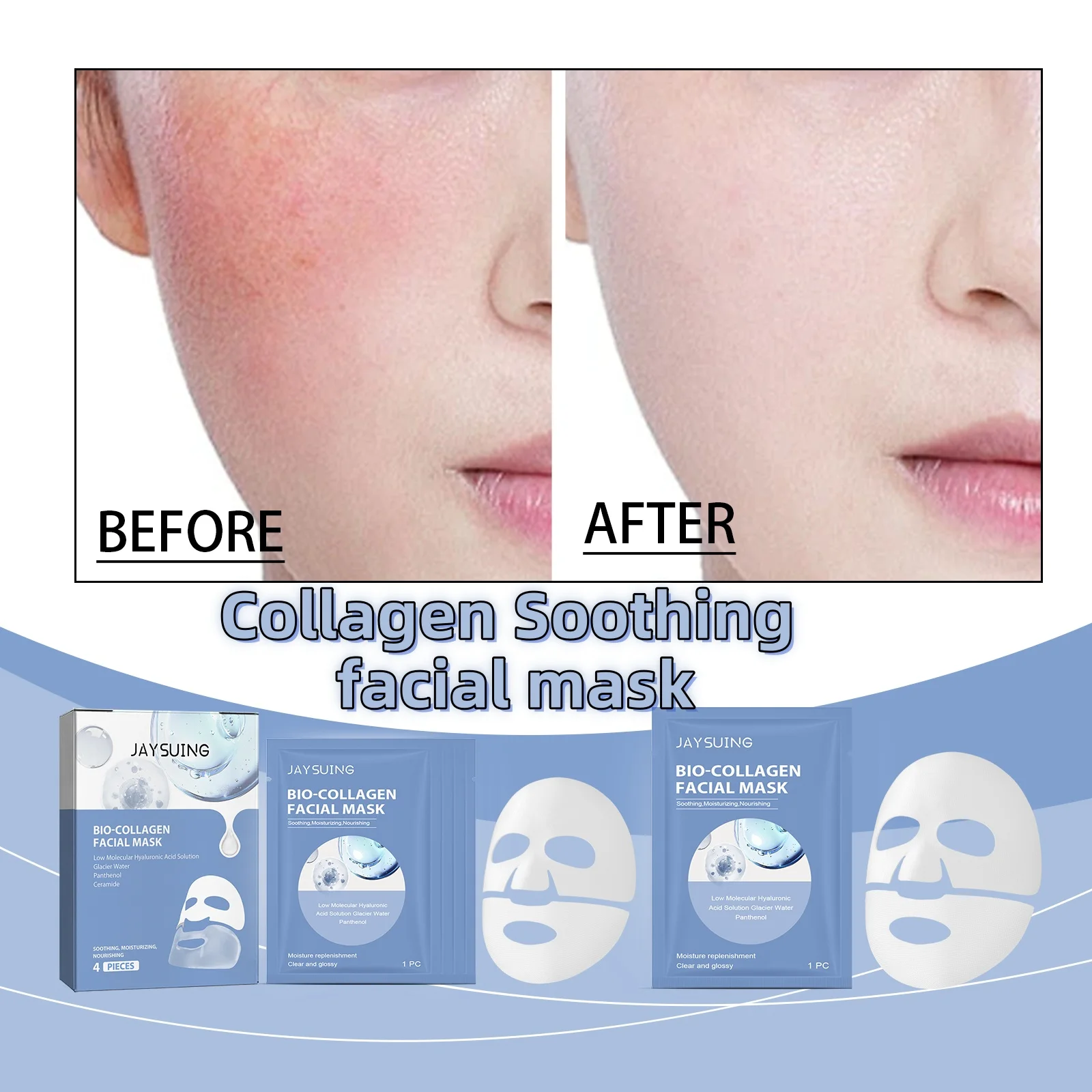 4PCS Collagen Soothing facial mask Moisturizing and improving skin elasticity, brightening skin tone, and moisturizing the face