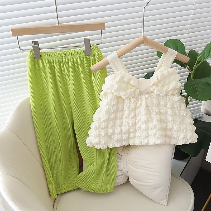 Baby Girl Korean Style 2 Piece Set 2025 Spring Summer Bow Strapless Top + Mosquito Repellent Pants Anti Bug Casual Outfit 1-5 Y
