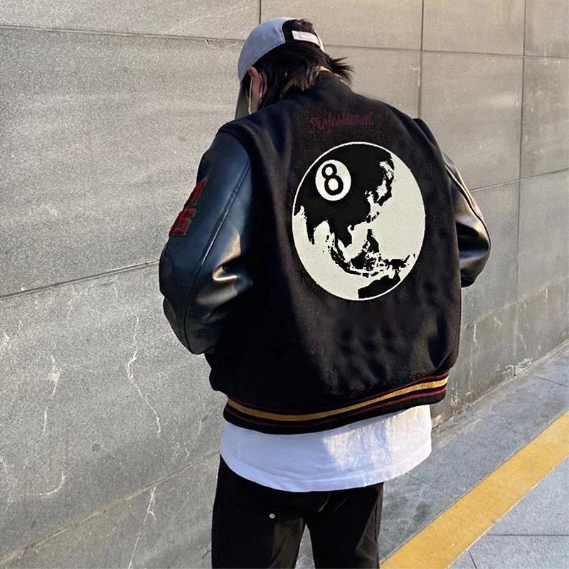 2023 Hip Hop Black 8 Ball Jacket Coat Y2k High Street Luxury Jacket Embroidery Letter Pattern Design Coat Streetwear Outerwear