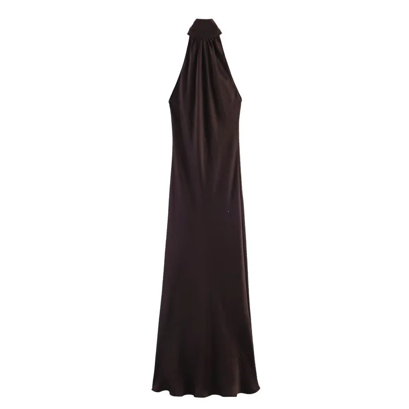

Dave&di Slim Fit Neck Hanging Collar Silk Textured Dress Woman Clothes Dress Elegant Party Dresses Vestidos Women's Dress