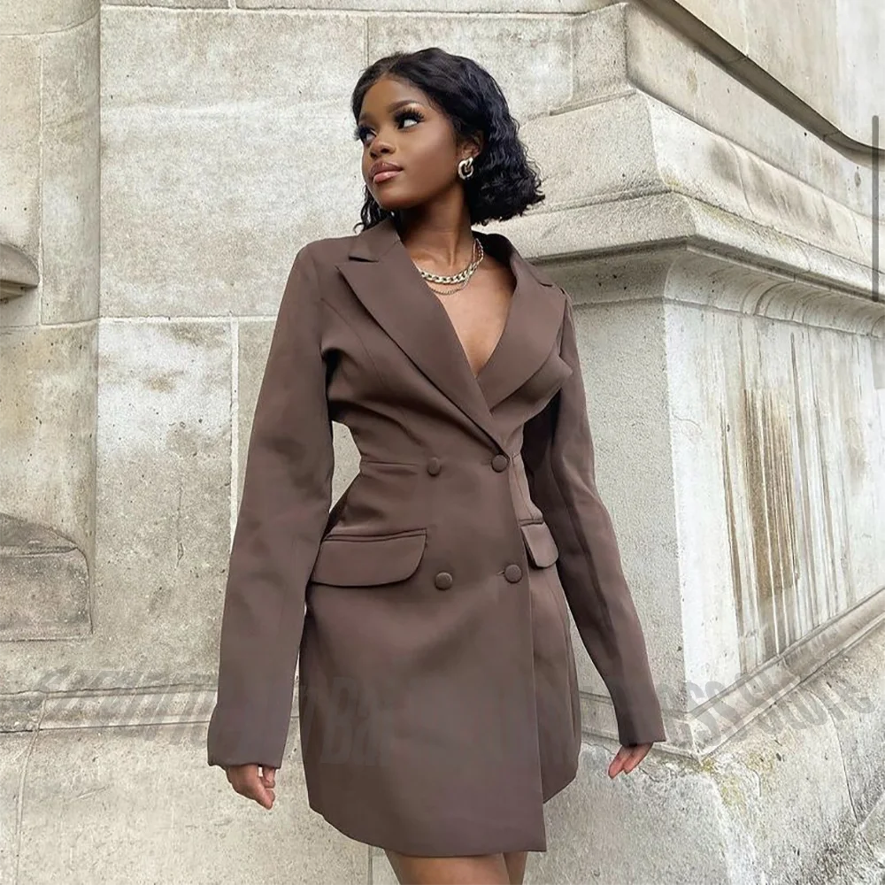 

Women's Brown Suit Jacket Classic Peaked Lapel Double Breasted Regular Fit Blazer One Piece Daily Casual Party Streetwear