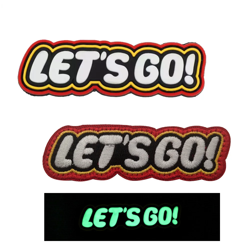 Leuchtendes PVC-Gummi-Slogan-Abzeichen "LET'S GO!" Sport-Rucksack Kleiderhaken-Aufnäher