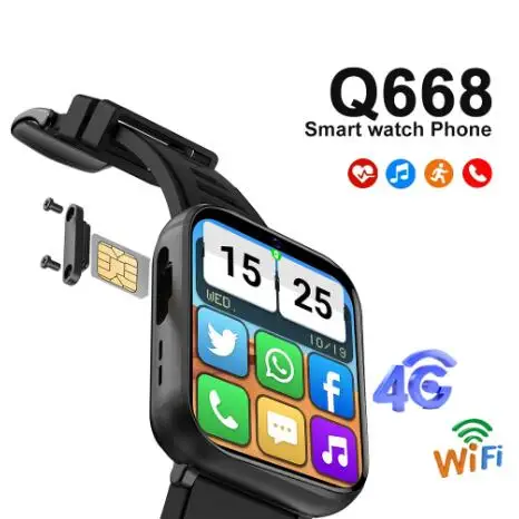 2024 Q668 4G Smart Watch Android 9.0 4GB 64GB GPS WiFi Smartwatch Heart Rate Monitor Sports Google Store 5MP Camera Waterproof