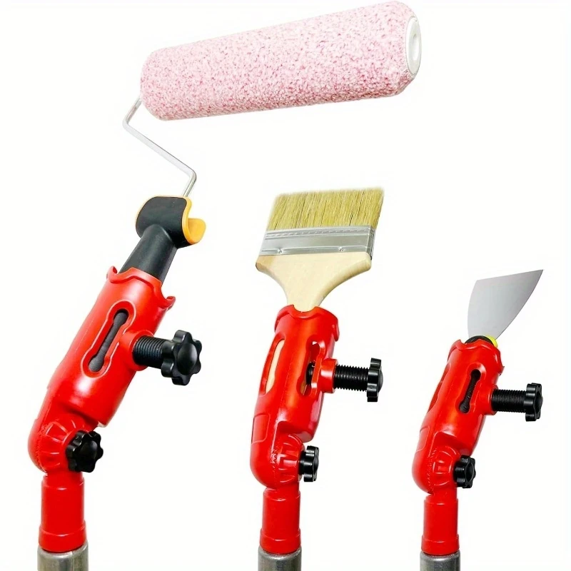 Red Multi-angle Paint Roller Extender with Rotatable Head, Holder for Brush Scraper, High Ceiling Wall Corner Painting Tool