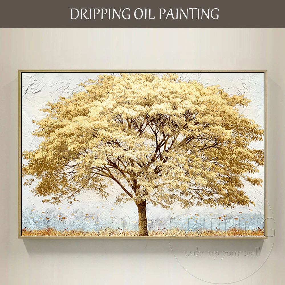 

Talent Artist Hand-painted Modern Wall Art Golden Foil Tree Oil Painting on Canvas Abstract Tree Acrylic Painting for Home Decor