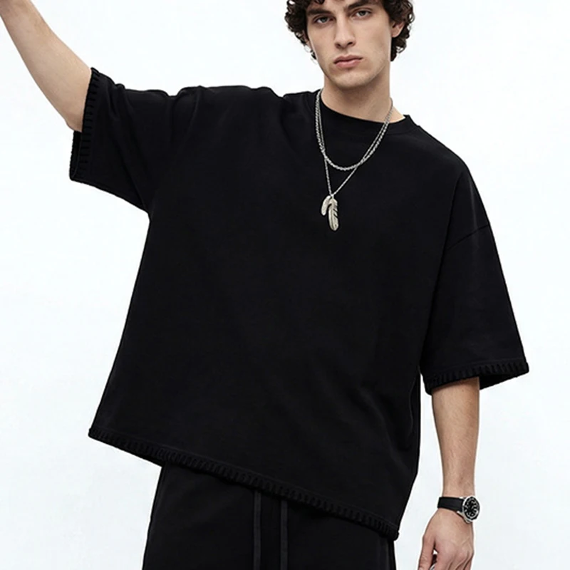 Summer Custom Men's T Shirt 240G Cotton American Style Cool Short Width Boxyfit Loose Short Sleeve T-Shirt Casual Top Tee