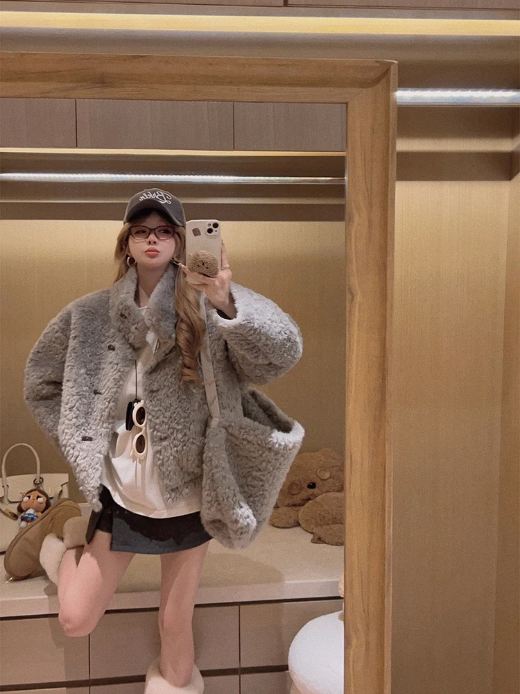 Eco-Friendly Fur Bag Set Inteated Leather And Fur Stand Collar Jaet ort Sve Women's Faion Autumn Winter Coat